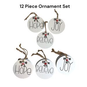 12 Round Christmas Ornaments Black & White Buffalo Plaid Wooden Inspiration